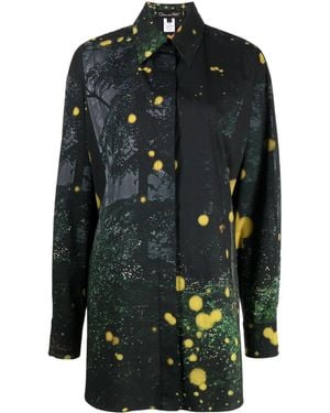 Oscar de la Renta Firefly-Print Long-Sleeve Shirt - Black