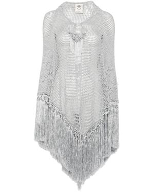 Chiara Is Poncho Scialle Rosa Con Flecos - Blanco