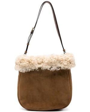 Saint Laurent Shearling-Trim Shoulder Bag - Brown