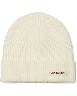 Tory Burch Ribbed-Knit Beanie Hat - Natural