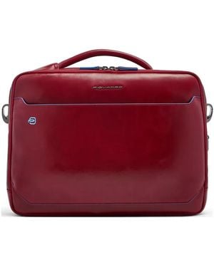 Piquadro Logo-Lettering Leather Laptop Bag - Red
