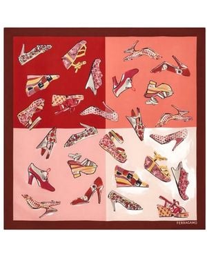 Ferragamo Genio-Print Silk Scarf - Red