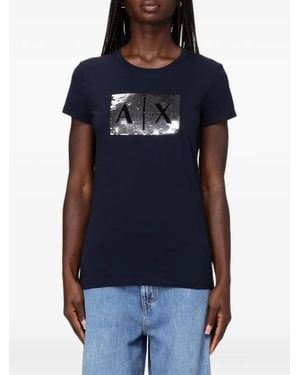 ARMANI EXCHANGE Sequin-Embellished T-Shirt - Blue