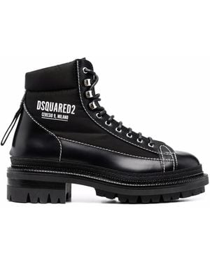 DSquared² Logo-Print Panelled Boots - Black