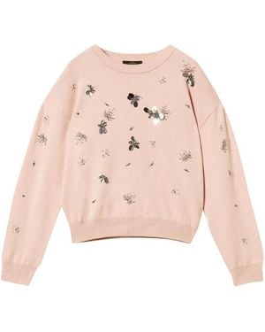 Twinset Crewneck Sweater With Embroidery - Pink