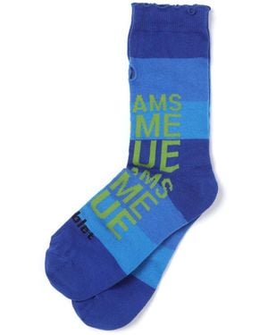 Doublet Slogan-Print Striped Socks - Blue