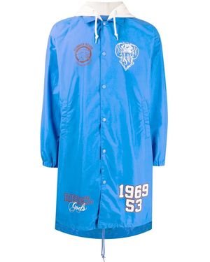 Undercoverism Logo-Print Hooded Coat - Blue