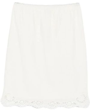 Posse Darya Lace-Trim Linen Midi Skirt - White