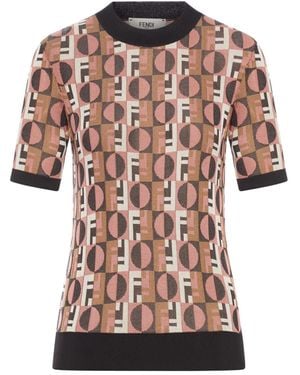 Fendi ジオメトリックジャカード Tシャツ - ピンク