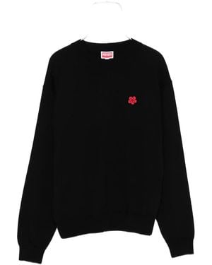 KENZO Flower-Embroidered Wool Sweater - Black