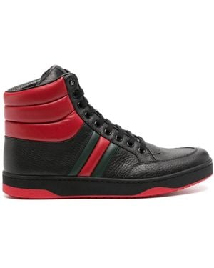 Gucci Leather Hi-Top Trainers - Red