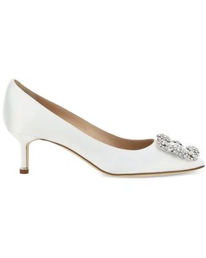 Manolo Blahnik Hangisi 50 Satin Jewel Buckle Court Shoes - White