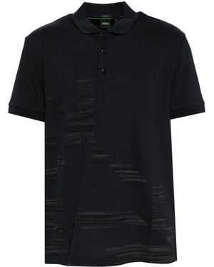 BOSS Stretch Graphic-Print Cotton Polo Shirt - Black