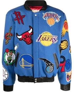 Jeff Hamilton Nba Collage Wool & Leather Jacket "Collage Wool" - Blue