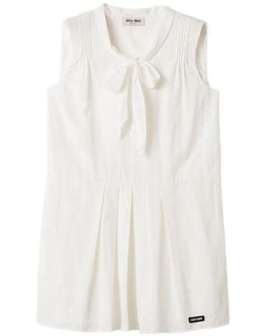 Miu Miu Slubbed Poplin Dress - White