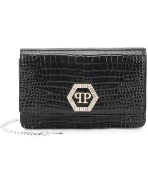 Philipp Plein Logo-Detail Chain-Strap Clutch Bag - Black
