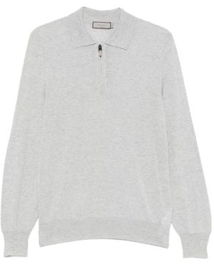 Canali Polo De Punto Con Media Cremallera - Blanco