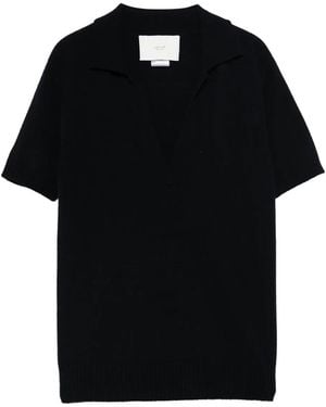Vanisé Gestricktes T-Shirt mit Poloshirtkragen - Schwarz