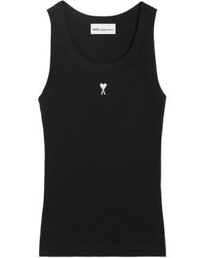 Ami Paris Embroidered Ribbed Tank Top - Black
