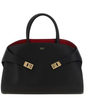 Ferragamo Medium Hug Gancini-Buckle Tote Bag - Black