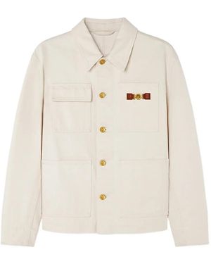 Versace Denim Jacket With Logo Patch - Natural