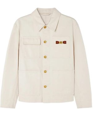 Versace Denim Jacket With Logo Patch - Natural