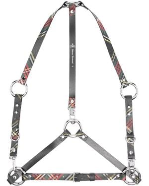 Vivienne Westwood Stud Plaid-Pattern Leather Belt Harness - White