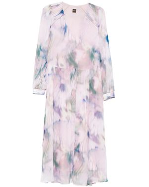 BOSS Long-Sleeve V-Neck Midi Dress - Pink
