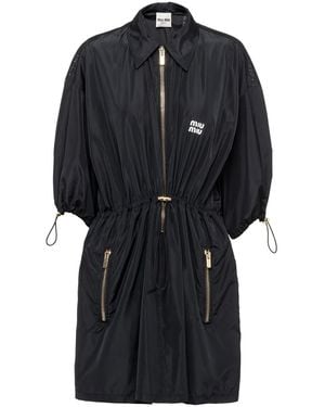 Miu Miu Robe Technical Silk À Coupe Courte - Noir