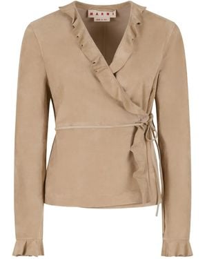 Marni Ruffled Wrap Jacket - Natural