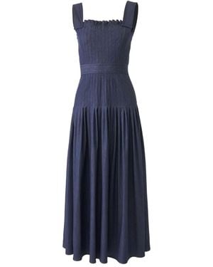 Carolina Herrera Pleated Denim Midi Dress - Blue