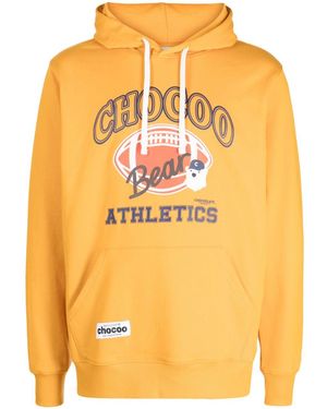 Chocoolate Bear-Print Cotton Hoodie - Orange