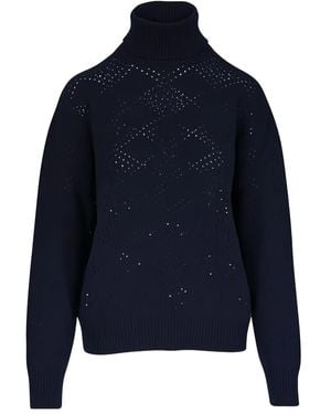 Kiton Rollkragenpullover Mit Lochmuster - Blau