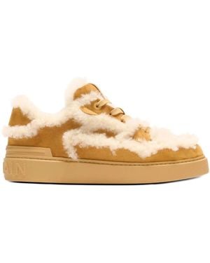 Balmain Shearling Suede Trainers - Natural