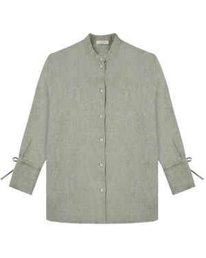 Glanshirt Tie-Cuff Linen Top - Grey