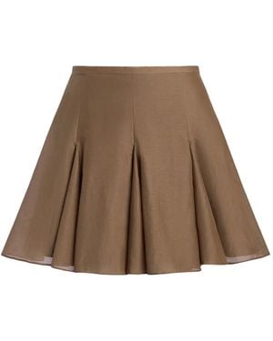 12 STOREEZ Cotton-Silk Blend Mini A-Line Skirt - Brown
