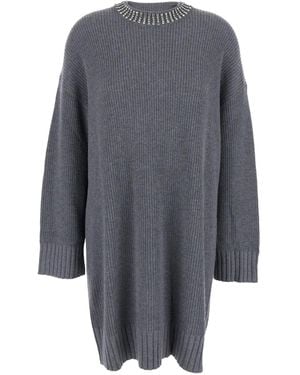 Pinko Embellished-Neckline Knit Mini Dress - Grey