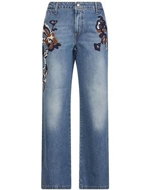 ERMANNO FIRENZE Floral-Embroidered Wide-Leg Jeans - Blue