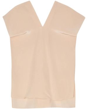 Aspesi V-Neck Crepe Silk Blouse - Natural