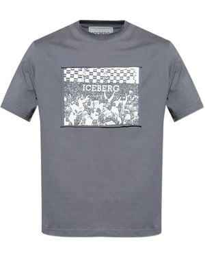 Iceberg Graphic-Print Patch T-Shirt - Gray