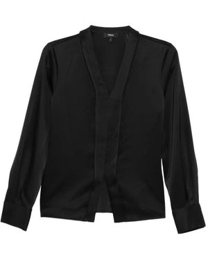 Theory Seam Satin Blouse - Black