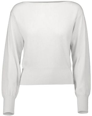 Allude Boat-Neck Knit Top - White