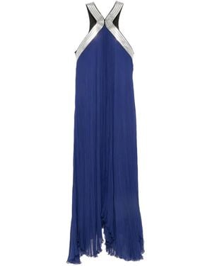 Alberta Ferretti Pleated-Design Asymmetric-Hem Dress - Blue