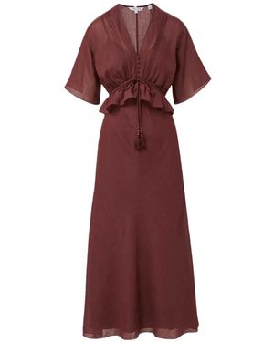 Veronica Beard Dominick Ruffled Lace-Trim Midi Dress - Red