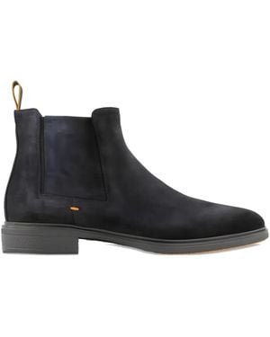 Santoni Elastic-Panel Suede Chelsea Boots - Black