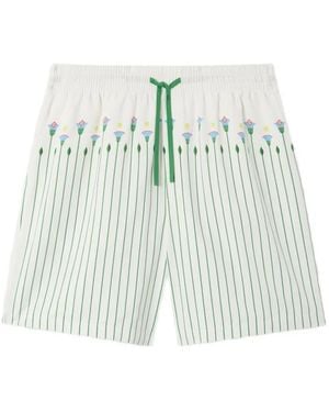 CASABLANCA Floral Stripe Sporty Linen Shorts - Blue