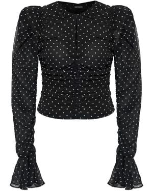 ROTATE BIRGER CHRISTENSEN Chiffon Ruched Ls Top - Black