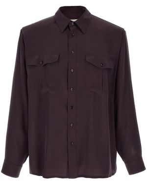 Saint Laurent Pointed-Collar Cuffed Shirt - Purple