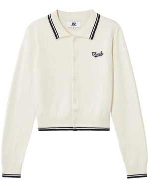 Chocoolate Logo-Patch Tipped Cardigan - White