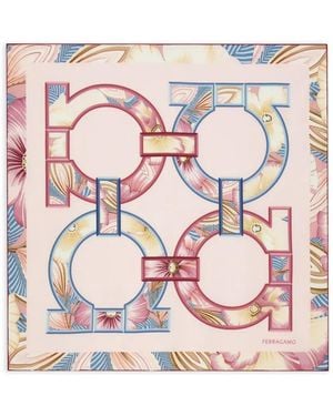 Ferragamo Gancini Floral-Print Scarf - Pink